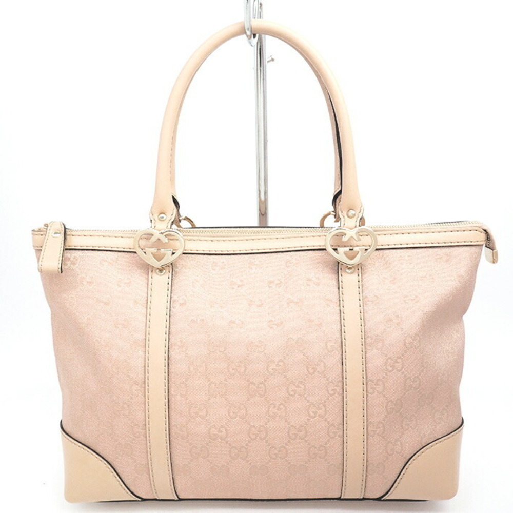 Gucci Metallic LONELY Tote Bag Heart GG Handbag Canvas Lovely Pink